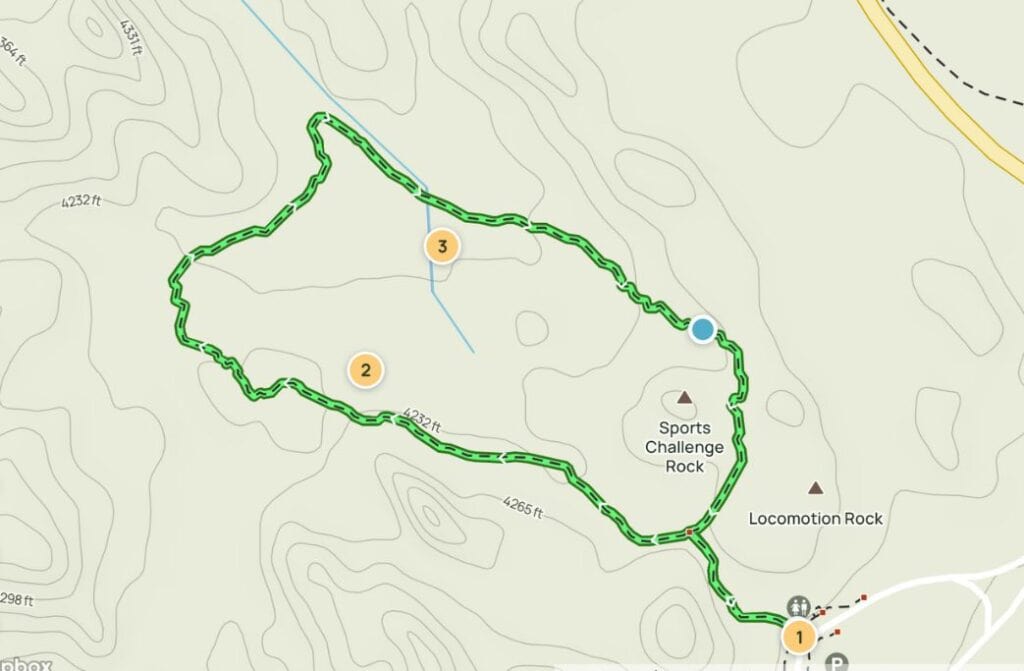 A map of the trail at Hidden Valley Trail in Joshua Tree. Something you can fit into your Joshua Tree one day itinerary.