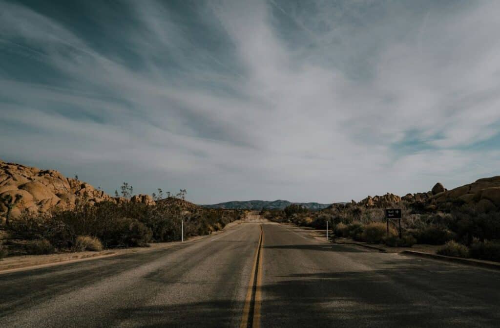 A road into Joshua Tree National Park in Southern California.