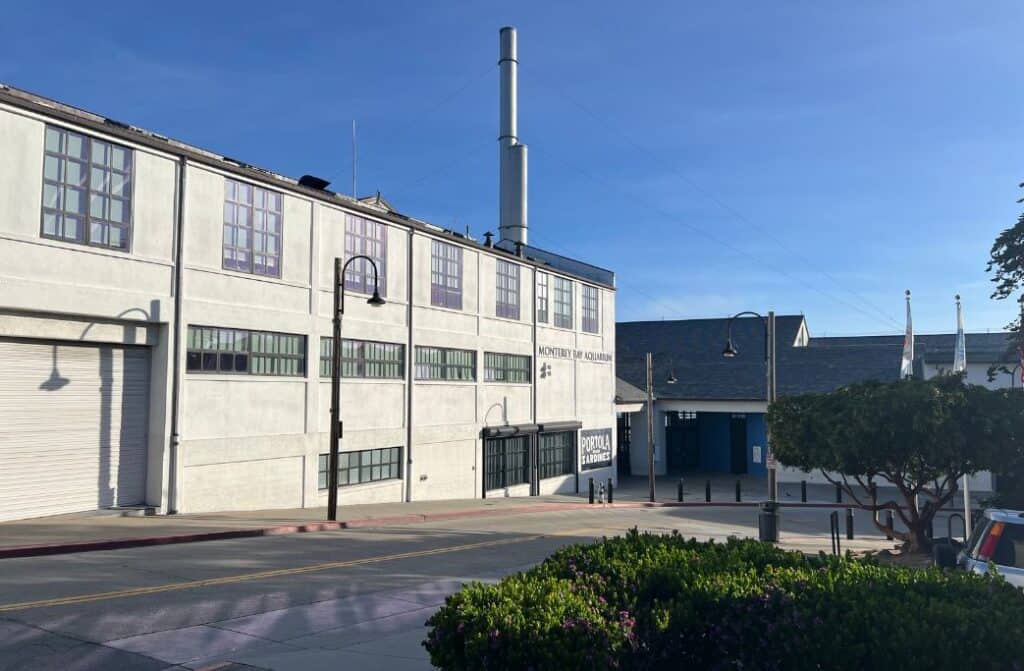 The outside of the Monterey Bay Aquarium in Monterey, California. A great stop on a Los Angeles to Santa Cruz road trip.