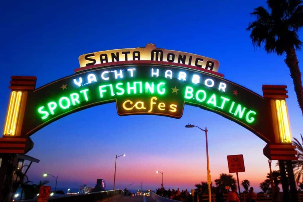 The neon sign that is before the Santa Monica Pier in Santa Monica.