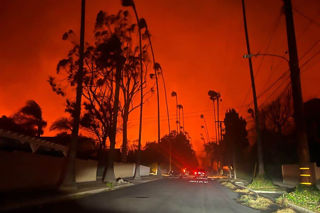 a bright red sky from the Pasadena and Altadena fires